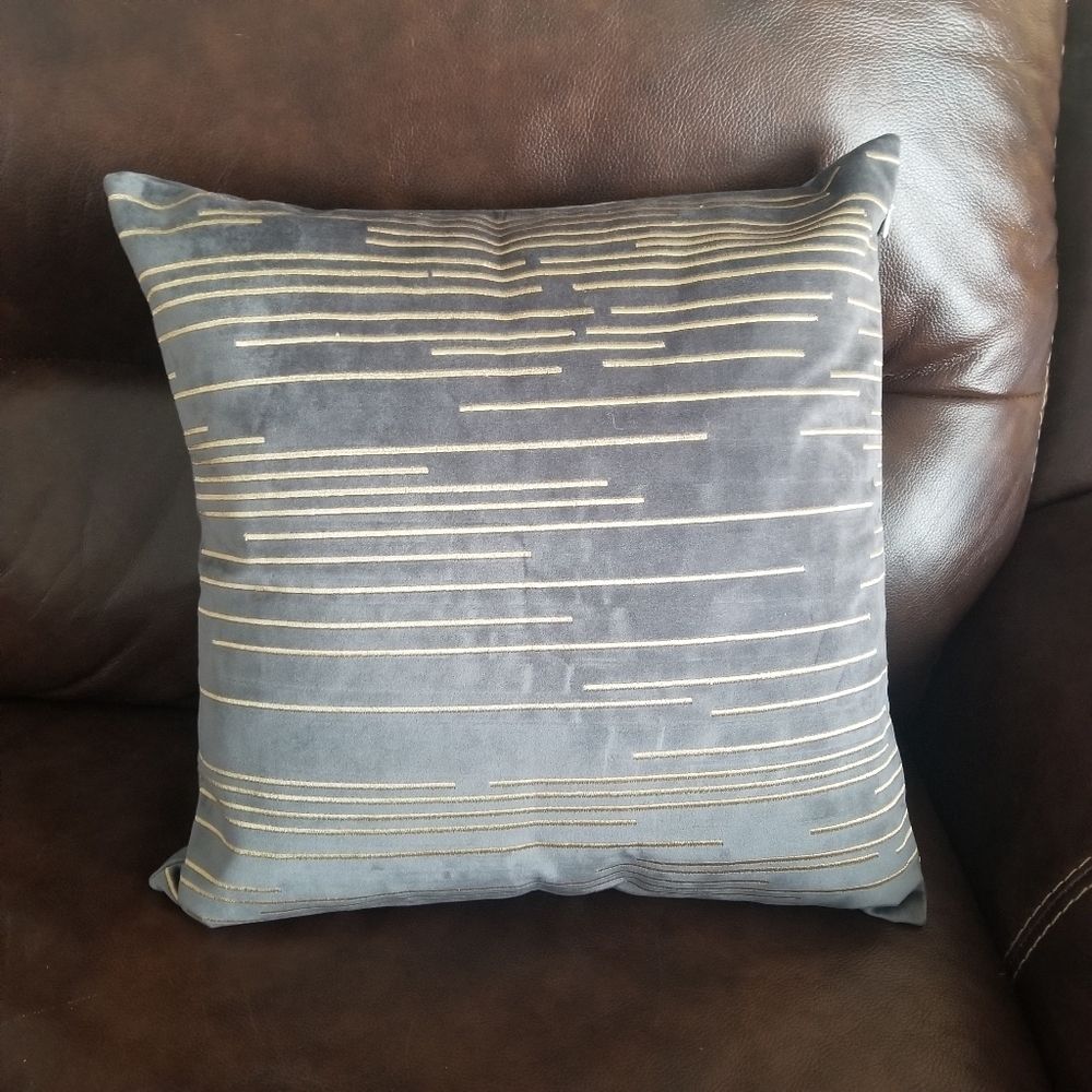 Last One- Velvet Embroidered Pillow Covers 2‎ Pc Set Gray Gold Embroidery